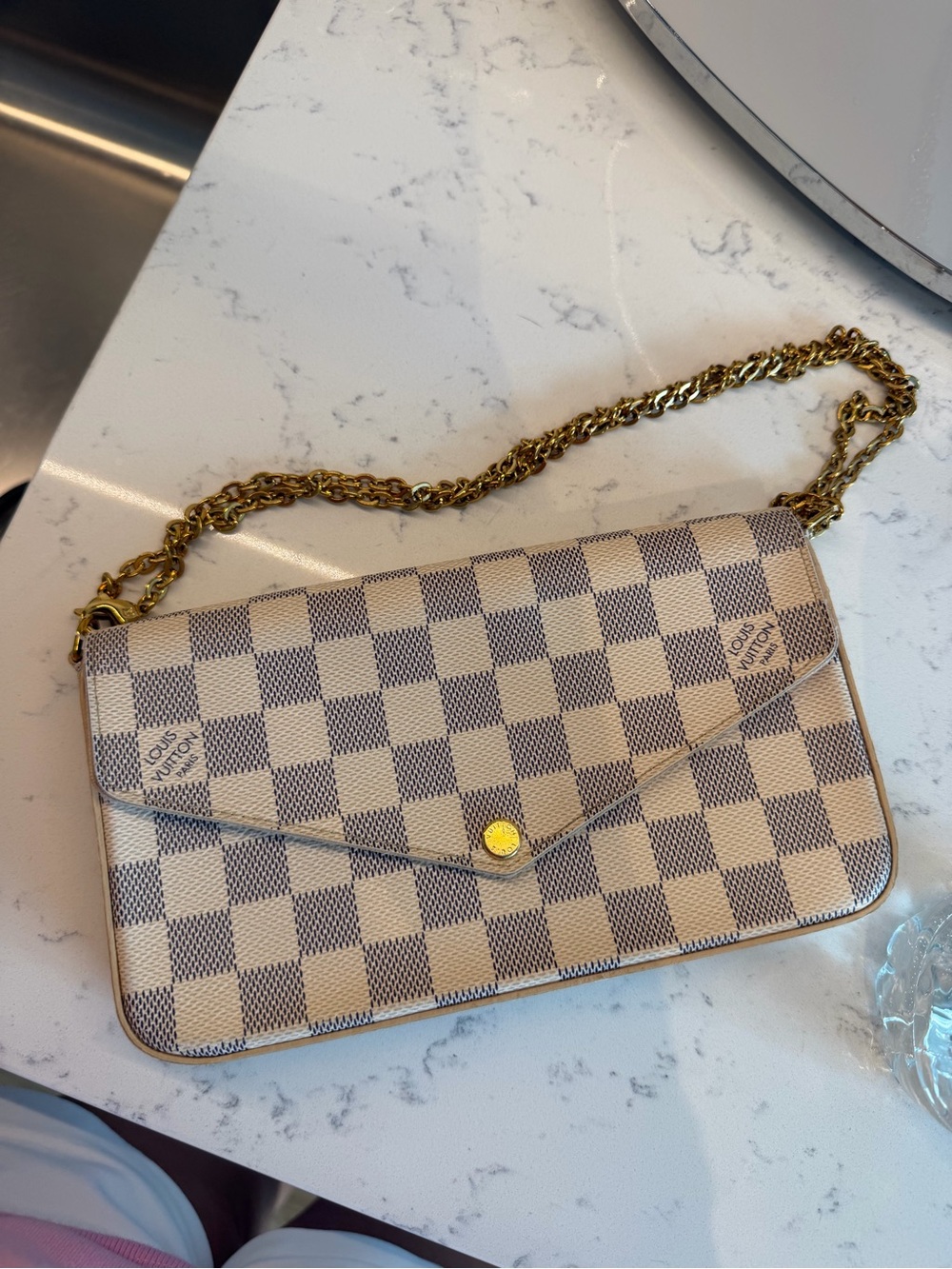Louis Vuitton Damier Azur Chain Wallet in Beige